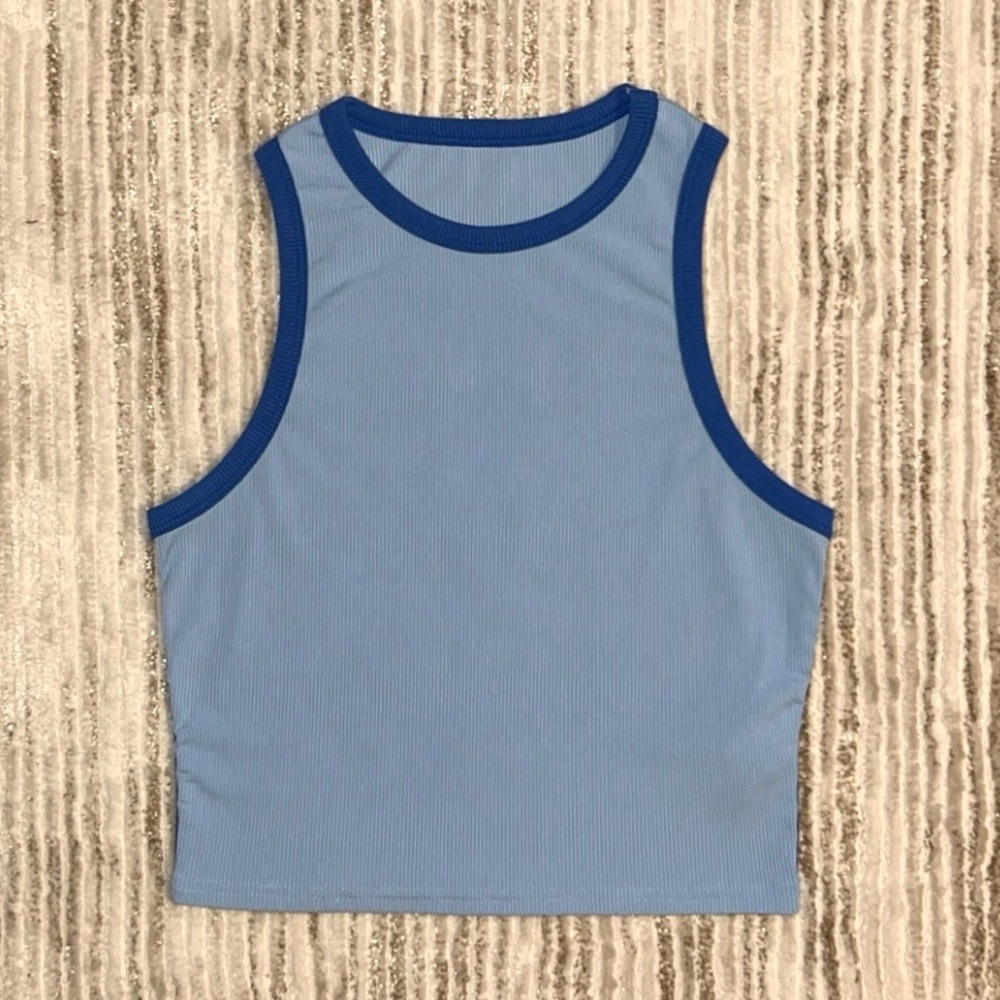 Blue Monochrome Sleeveless Ribbed Tank